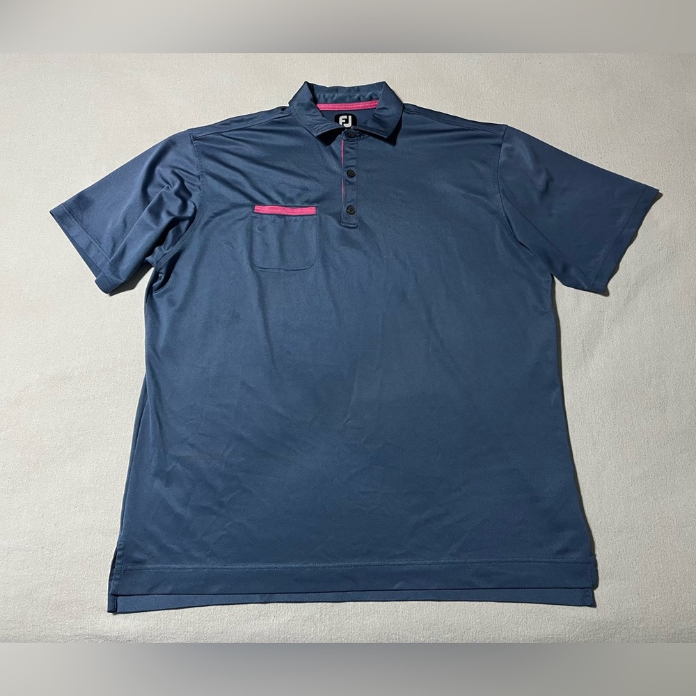 FootJoy FJ Mens XL Golf Polo Shirt Blue Performance Pocket Knit Feel Material‎
